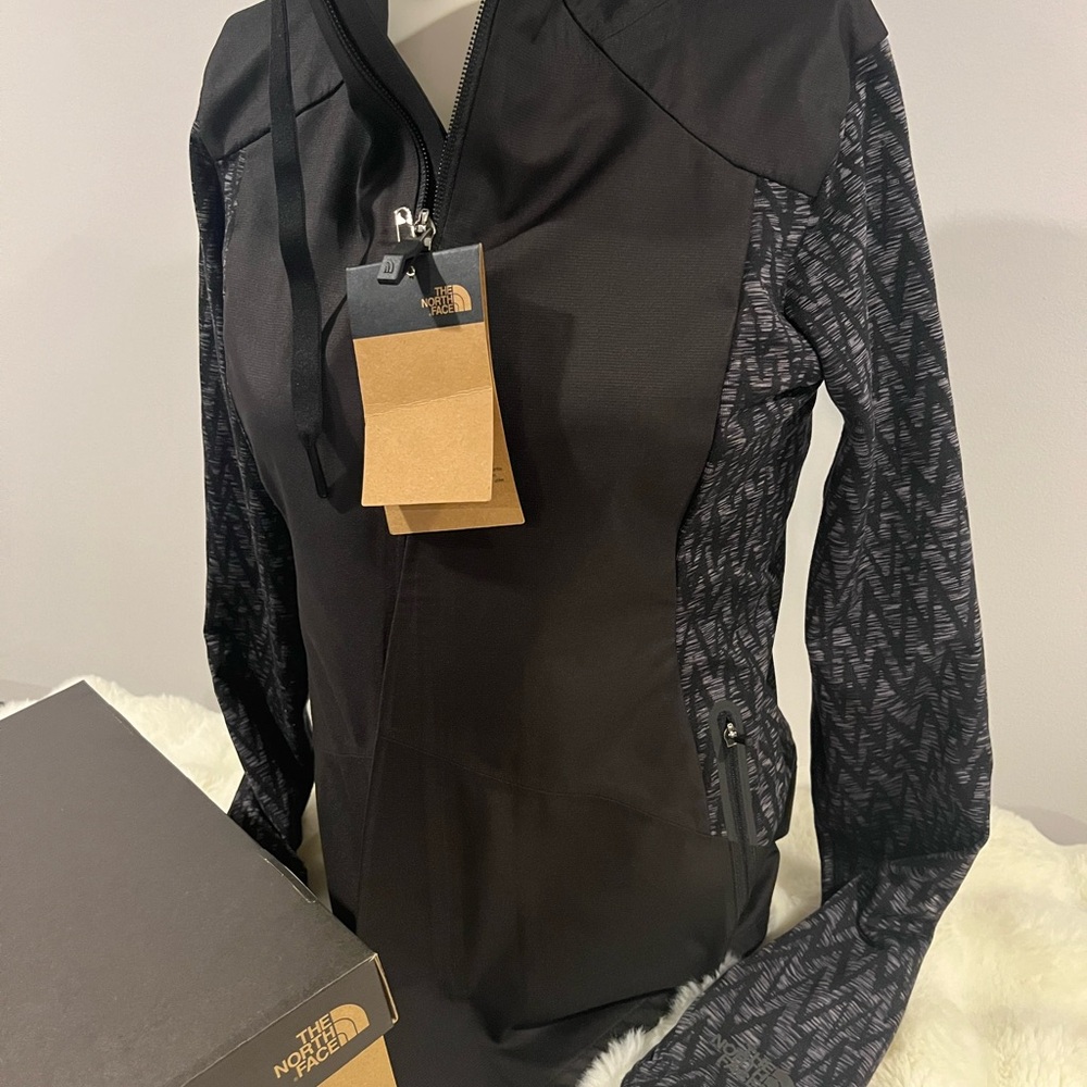 The NORTH FACE Black Grey pattern HOODIE Jacket Sz XS ORIGINAL $195+!!